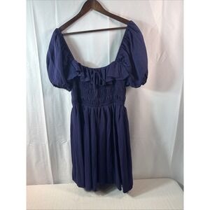 Lulus Navy  Blue Dress Features A Shirred/ Smocked Bodice Size Large